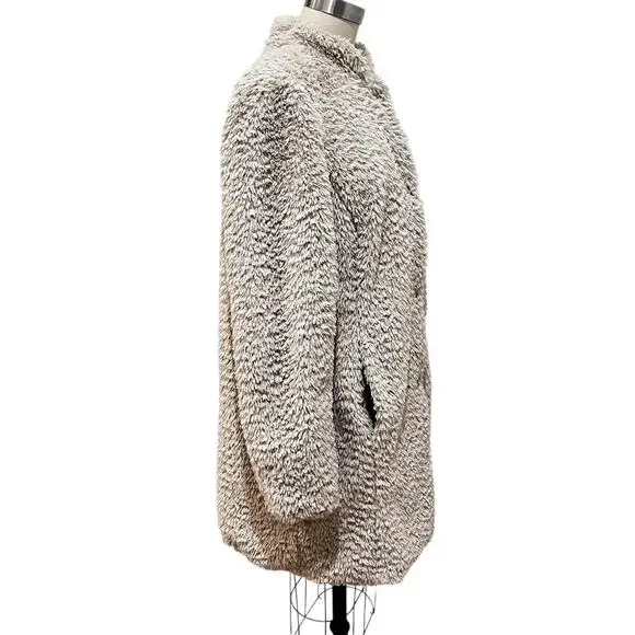 Kenneth Cole New York Coat Womens Medium Beige Faux Fur Leopard Lined Snap Front - Picture 3 of 11